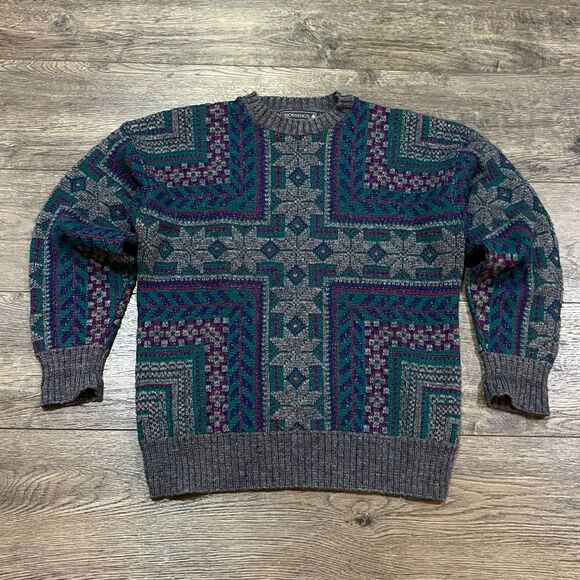 Other - Vintage 80s Crossings Wool Knit Sweater Geometric Pattern USA Men’s M/L